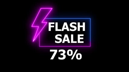 Glowing neon line of FLASH SALE 73% sign banner for promo video. Shopping, great discount and clearance, social media, communication. Concept of business and marketing. - Powered by Adobe
