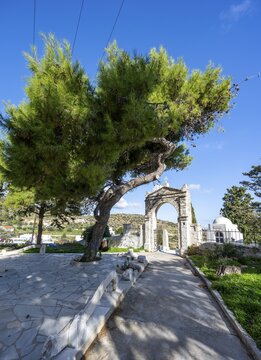 Entrance to the cemetery of Lefkes, Paros, Cyclades, Greece