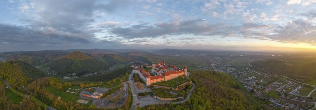 Aerial view of G&ouml;ttweig Abbey at sunrise, Furth bei G&ouml;ttweig, Lower Austria, Austria