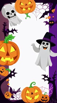 Halloween Ghosts and Pumpkins Border Frame Scene.