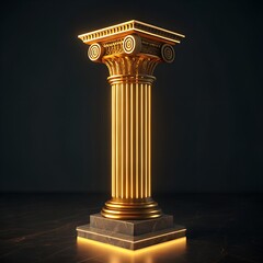 Naklejka premium Ornate Golden Corinthian Column with Glowing Light on Dark Marble Base pillar greek