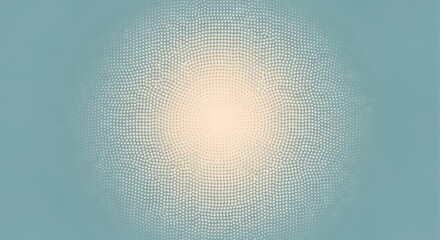 Abstract radial gradient with soft warm center fading into cool blue background textured with dotted halftone pattern with modern and design