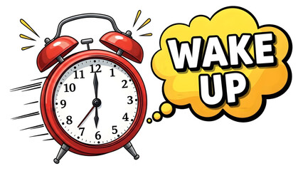 Wake up call illustration with red alarm clock