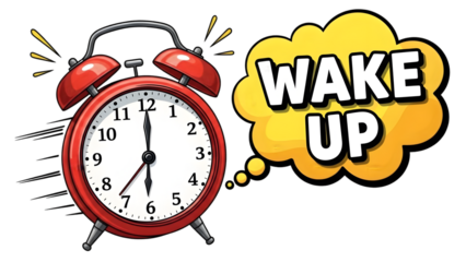 Wake up call illustration with red alarm clock