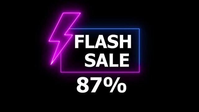 Neon sign reading 'FLASH SALE -87%. Perfect for illustrating online marketing, discounts, and seasonal sales in the digital age.