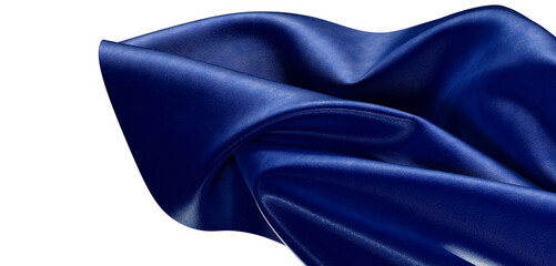 High-quality studio shot of a luxurious blue silk cloth with soft folds and lustrous surface. Perfect for design and fas