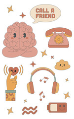 Mental health vector clipart with brain and communication icons