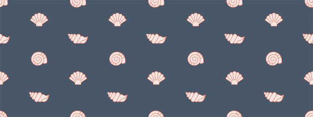 Seamless pattern with cute colorfull shell. Hand drawn travel and summer background with seashell. Cartoon flat pattern with sea objects, vector illustration