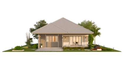 Front elevation of a contemporary house design featuring a spacious porch and integrated car parking space.