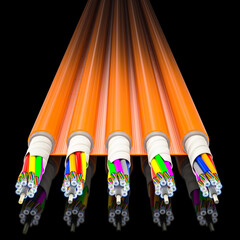 Fiber optic cables bundle transmitting data 3d
