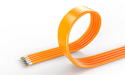 Orange fiber optic cables 3d
