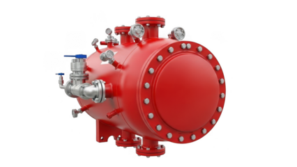Red industrial pressure vessel isolated on transparent background