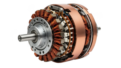 Electric motor component cutaway isolated on transparent background