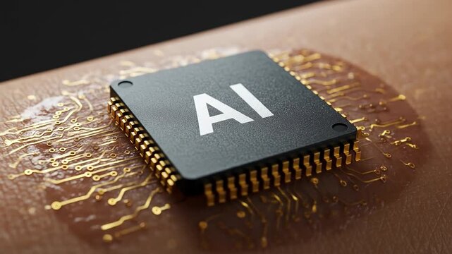 AI microchip implanted under the skin for futuristic biometric technology. Chip implant in humans
