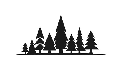 Obraz premium Silhouette of Pine Trees Forming a Forest Landscape on Isolated White Background