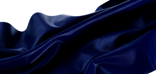 Elegant blue cloth flowing softly with wave effect, isolated on white background. Perfect for design projects, fabric te
