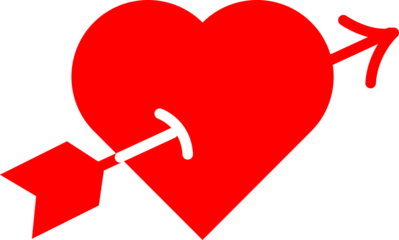 Red heart pierced by an arrow cupid s symbol on transparent background