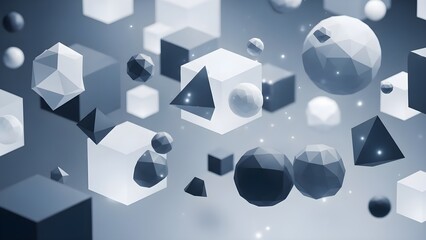 Floating geometric shapes in modern abstract art design