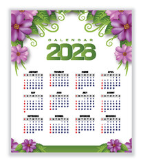 2026 Calendar with Decorative  Pansy Flowers