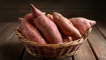 fresh harvest of sweet potatoes in a rustic basket ready for delicious healthy meals