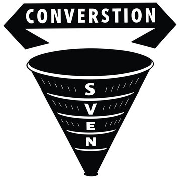 Conversion funnel with sven acronym for digital marketing strategy visualization isolated on white background