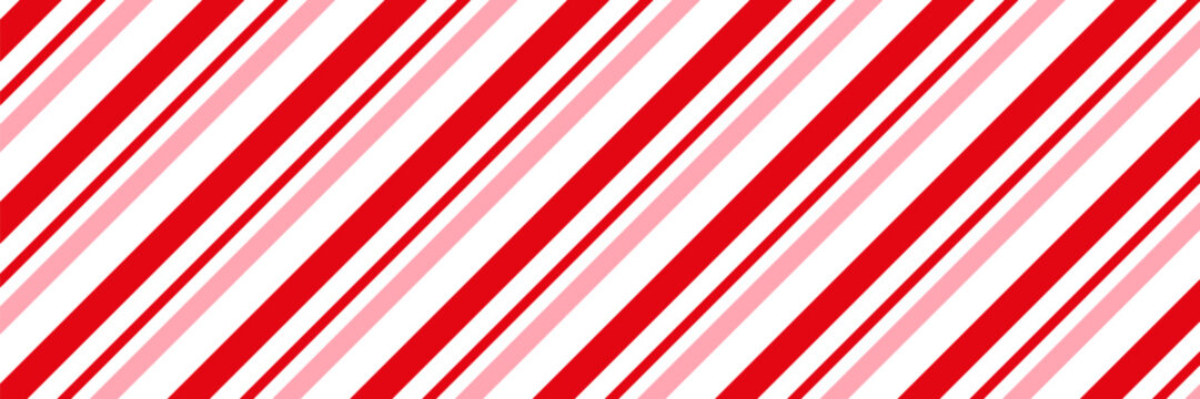 Candy cane Christmas background, peppermint diagonal stripes print seamless pattern