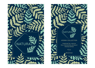 Obraz premium Eco and wellness label template with fern leaves, decorative pattern and logo design