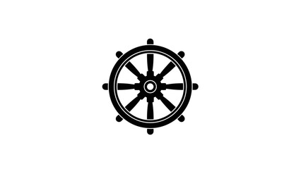Obraz premium Black Ship Steering Wheel Isolated on White Background.