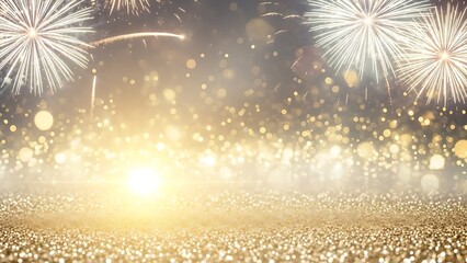 Abstract golden glitter bokeh lights and sparkling fireworks exploding in the night sky a luxurious festive celebration background