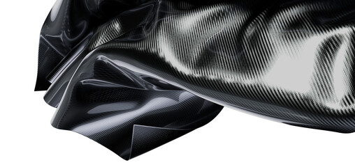 Abstract close up of a shiny black carbon fiber fabric with flowing shapes and texture. Great for ba