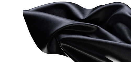 Close-up of elegant black fabric, showcasing texture and folds. Perfect for fashion, textiles, or background use. Luxuri
