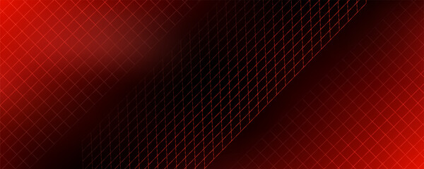 Red glowing neon wireframe background. Shining checkered diagonal grid planes in perspective. Retro futuristic depth wallpaper. Arcade game sci fi matrix surface backdrop for poster, banner. Vector © Hadori