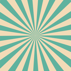 Obraz premium Retro background with rays or stripes in the center. Sunburst or sun burst retro background. turquoise colors. Vector illustration