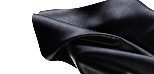 Close-up of luxurious black fabric with detailed texture, perfect for design and fashion projects, isolated on a white b