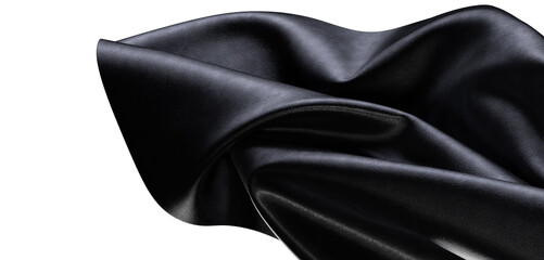 Close-up of a luxurious black fabric with beautiful folds and texture. Perfect for fashion design, textile projects, or