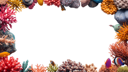 Beautiful corals frame isolated on transparent background