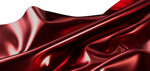 Close-up of luxurious red silk fabric with glossy, flowing folds, perfect for design and backgrounds. Represents opulenc