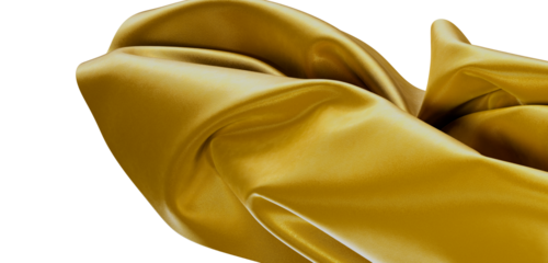 Close-up of golden fabric with beautiful texture and folds against a white background. This image evokes feelings of lux