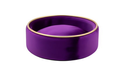 Purple circular pet bed isolated on transparent background viewed from above in high detail