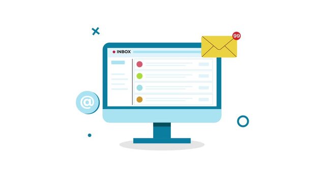 Incoming email messages on computer animation