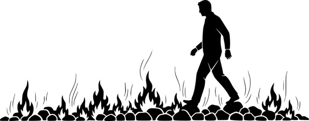 Fire Walking Silhouette Ritual Illustration