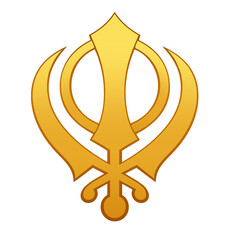 Golden khanda symbol( sikh religious emblem) isolated on transparent background 