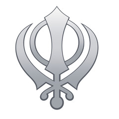 Silver metallic khanda symbol of sikhism isolated on transparent background 