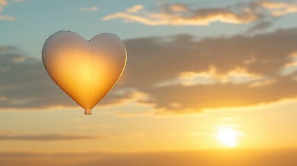 Fototapeta premium Heart-shaped balloon glowing golden against a beautiful sunrise sky, symbolizing love and new beginnings