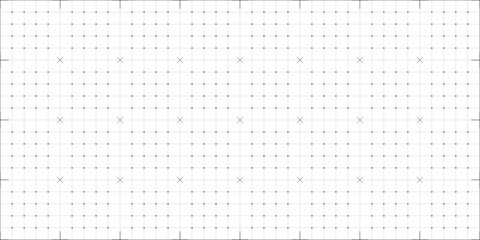 Black crosses and lines grid texture on white background. FUI science grid backdrop. Math or technological notebook blank sheet.