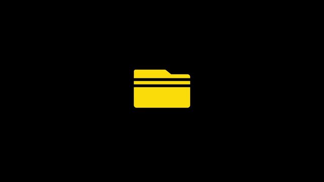 Abstract folder flat icon style looped animation on black background. Document storage icon, file management icon.