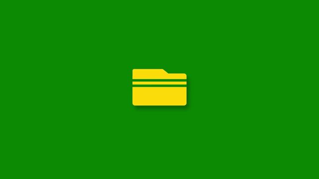 Abstract folder flat icon style looped animation on green background. Document storage icon, file management icon.