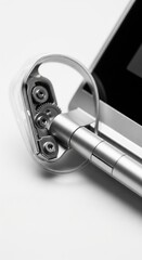 Close-Up View of Modern Mechanical Device with Silver and Transparent Design Elements