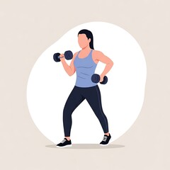 Athletic woman lifting heavy dumbbells during strength training session on white backdrop
