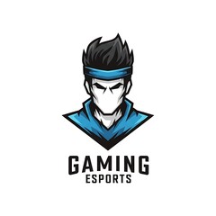 Professional esports gaming mascot logo featuring cool warrior character with blue accents